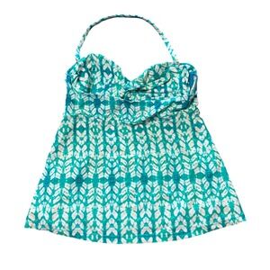 Converse‎ One Star Womens Teal White Ikat Print Halter Tankini Swim Top Large
